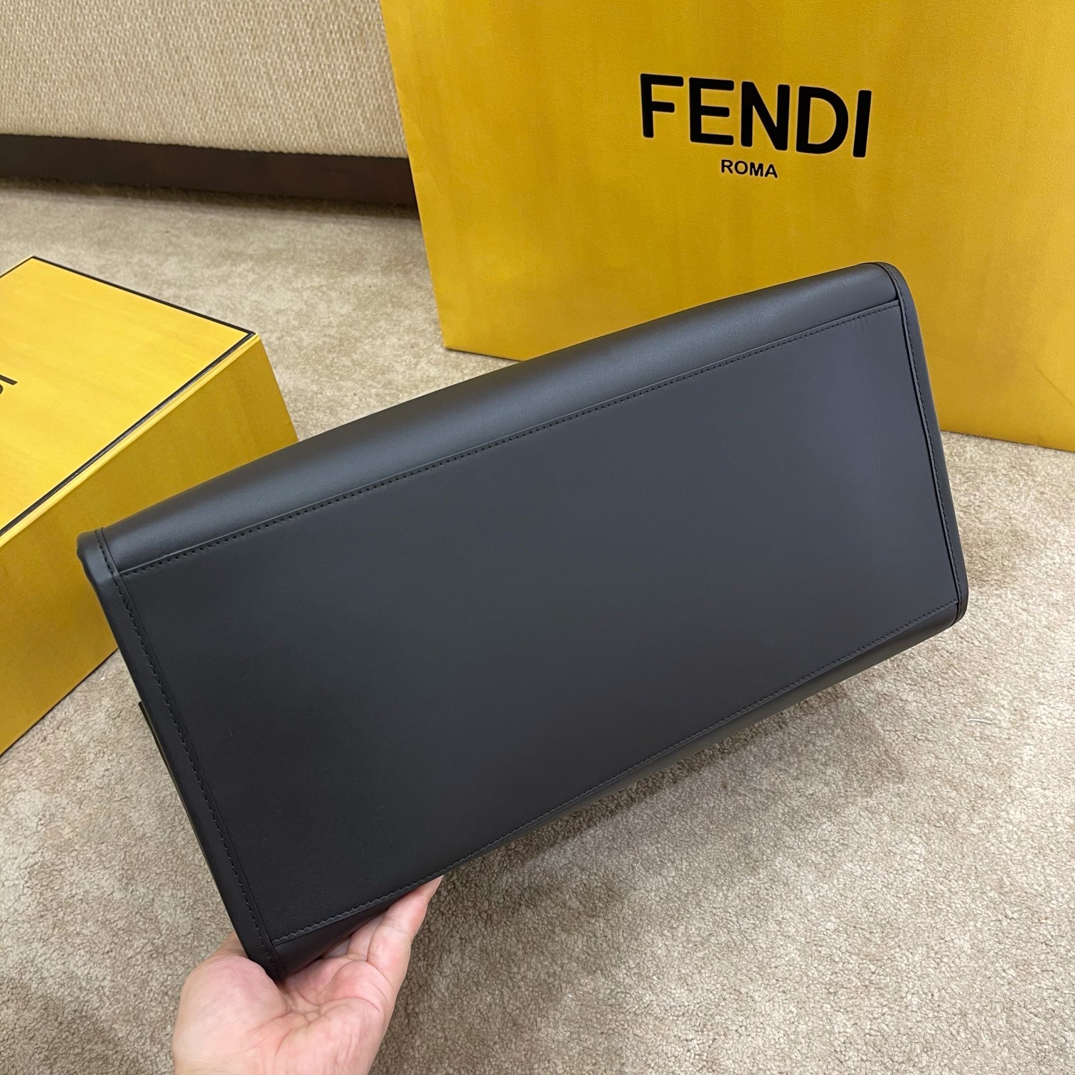 Fendi Large Sunshine Shopper Black Leather Bag 